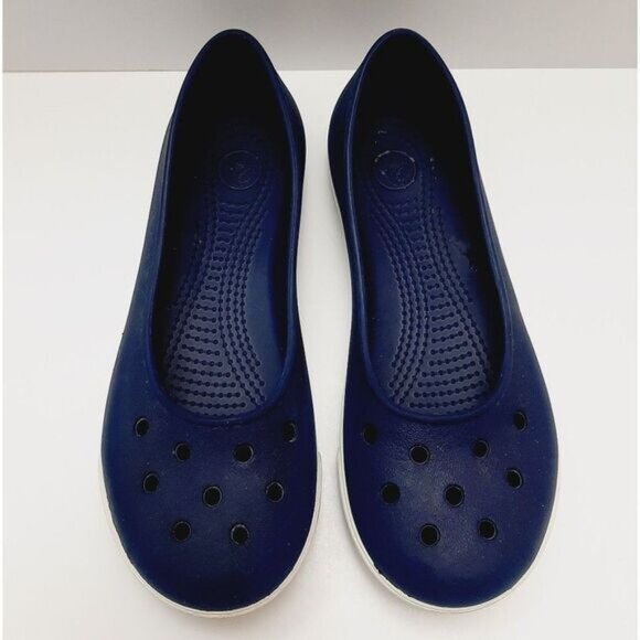 CROCS Ballet Flats Light Perforated Slip-On Shoe Navy Blue White Trim Sz 7 - Picture 5 of 13